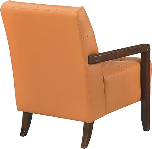 Miniatura 9 de Lexicon Silla decorativa moderna, silla de lujo de cuero genuino con cojines copetudos, marco de madera maciza y reposabrazos, cómodo asiento