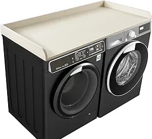 Kaboon Washer Dryer Countertop, Melamine Countertop with Edge Rails - 27.5" Depth x 54" Width Laundry Room Organization, Beige Leather