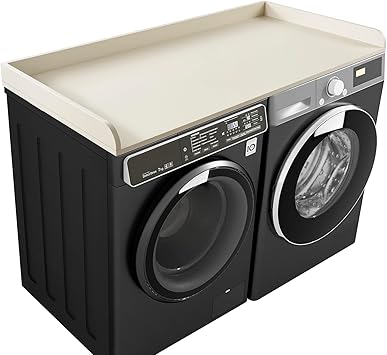 Kaboon Washer Dryer Countertop, Melamine Countertop with Edge Rails - 27.5" Depth x 54" Width Laundry Room Organization, Beige Leather