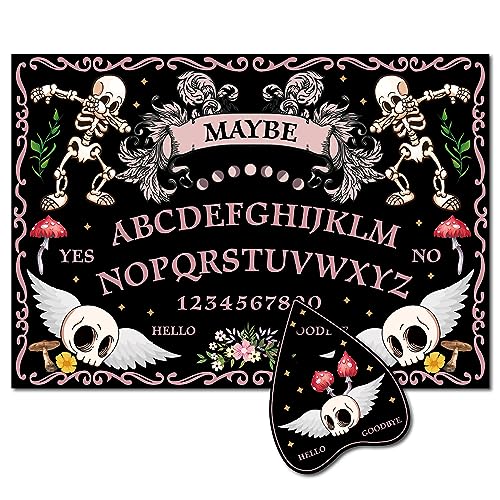 CREATCABIN Juego de Tablero de Adivinación de Radiestesia con Péndulo Tablero Parlante de Espíritu de Madera con Calavera Negra Y Rosa con Planchette de Corazón Rectángulo Caza de Espíritus Decoración