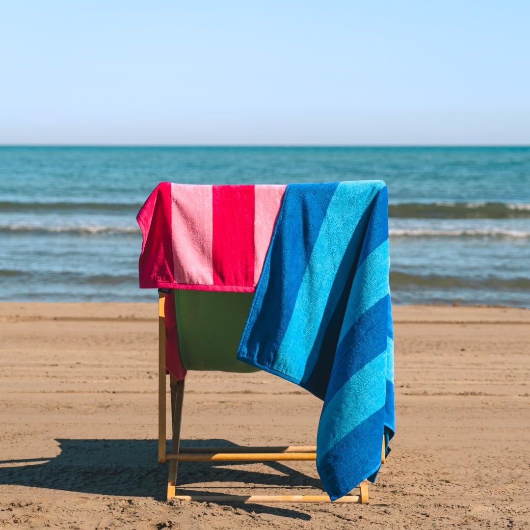 MOMOMUS Toallas de Playa Grandes Juego de 4 86x155 cm Tacto Velour Rayas Cabana Ultraabsorbentes