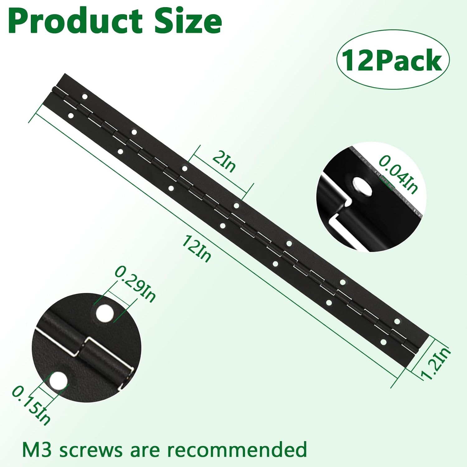 12インチ ブラック 連続&amp;ピアノヒンジ ステンレススチール 304 高耐久 連続ヒンジ 穴付き 家具ヒンジ キャビネット/