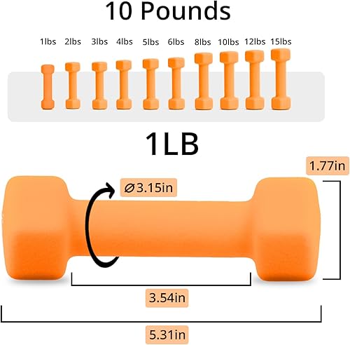 Miniatura 2 de Portzon Mancuernas con Pesos 10 Opciones de Colores Compatibles con Juego de 2 Mancuernas de Neopreno, 1-15 Libras, Antideslizantes, No se Ruedan,