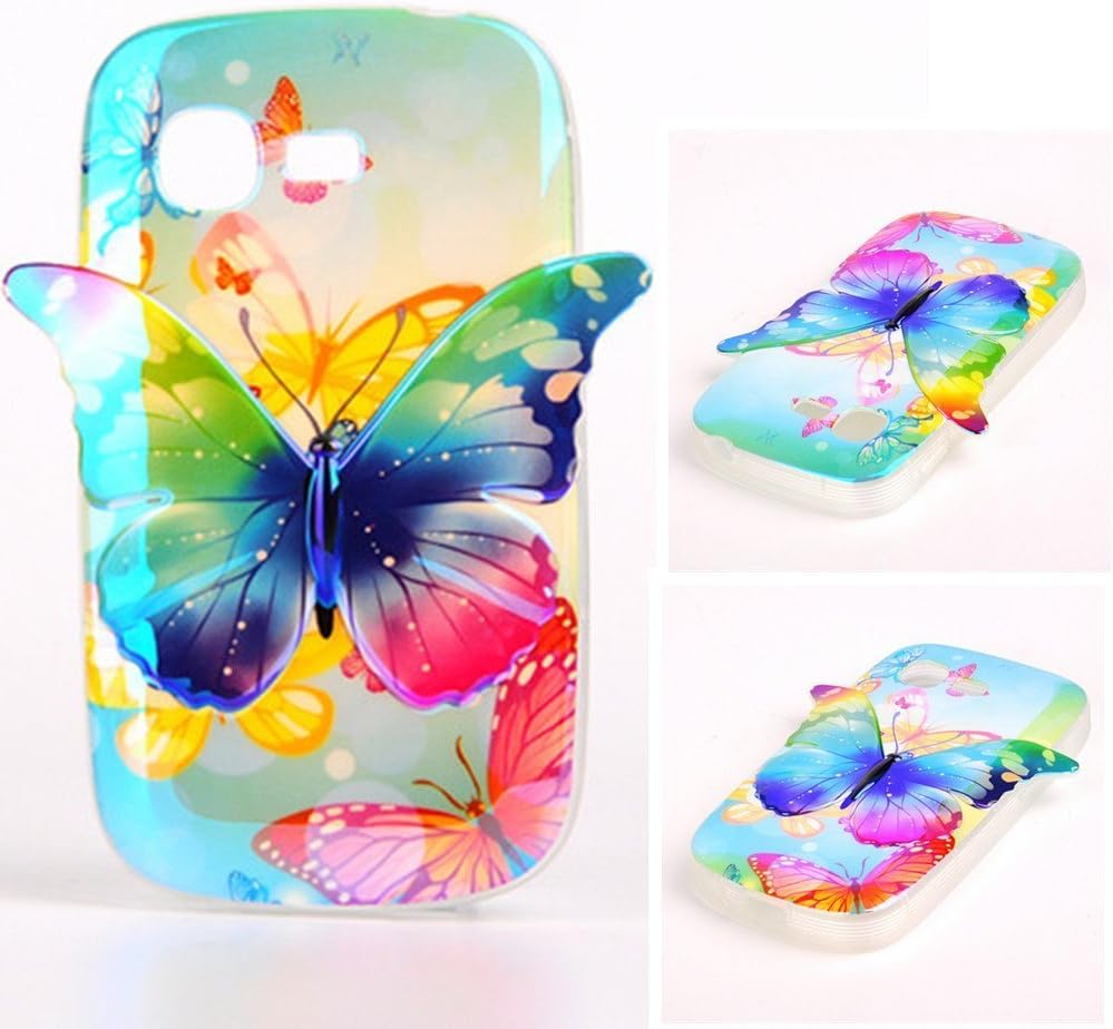S5312 Case Galaxy S5312 TPU Case,MOUSE Monster 3D Light Discolor Butterfly Design Sky Blue Heliconiidae Butterfly Premium Flexible Soft TPU Slim Straight Talk Case Cover for Samsung Galaxy Pocket Neo S5312