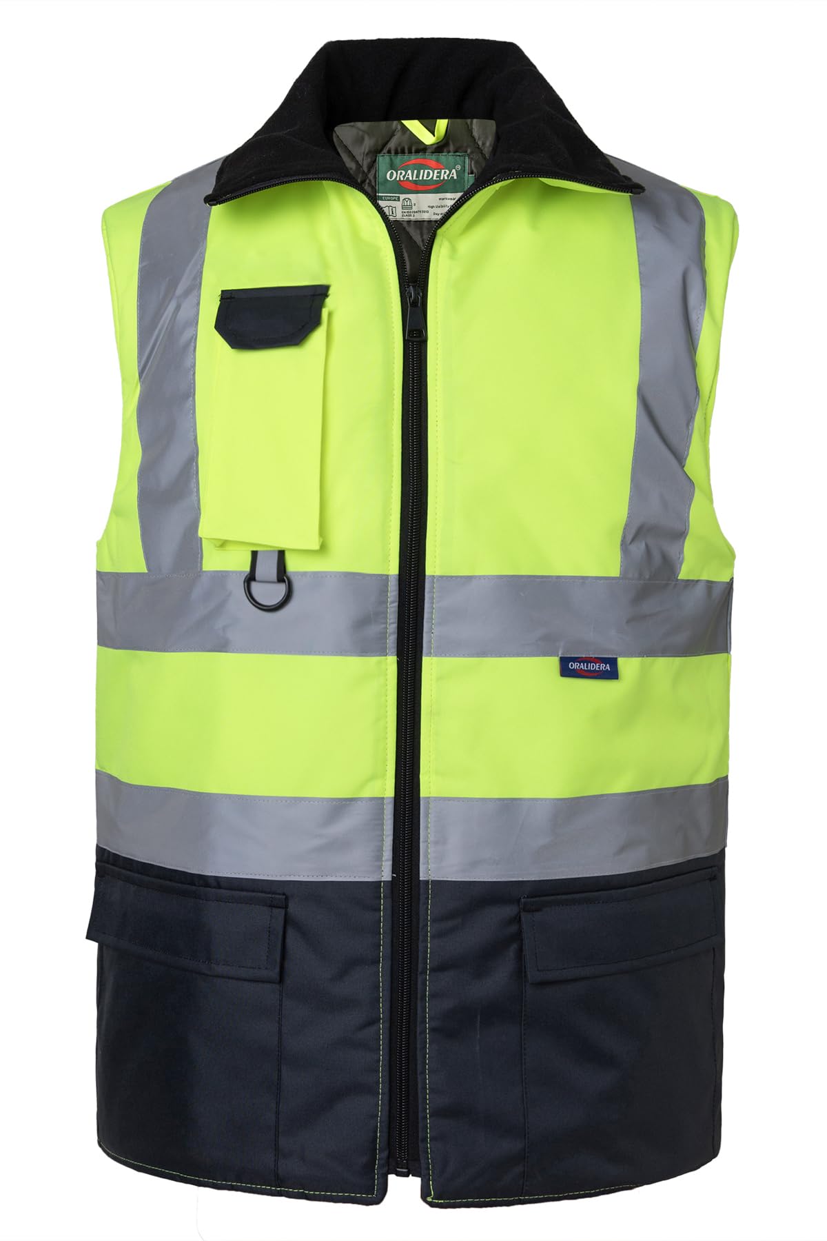 Gilet Imbottita di Sicurezza Invernale Giubbotto Catarifrangente Adulto Smanicato Gilet da Lavoro ad Alta visibilità, Verde+Nero, L