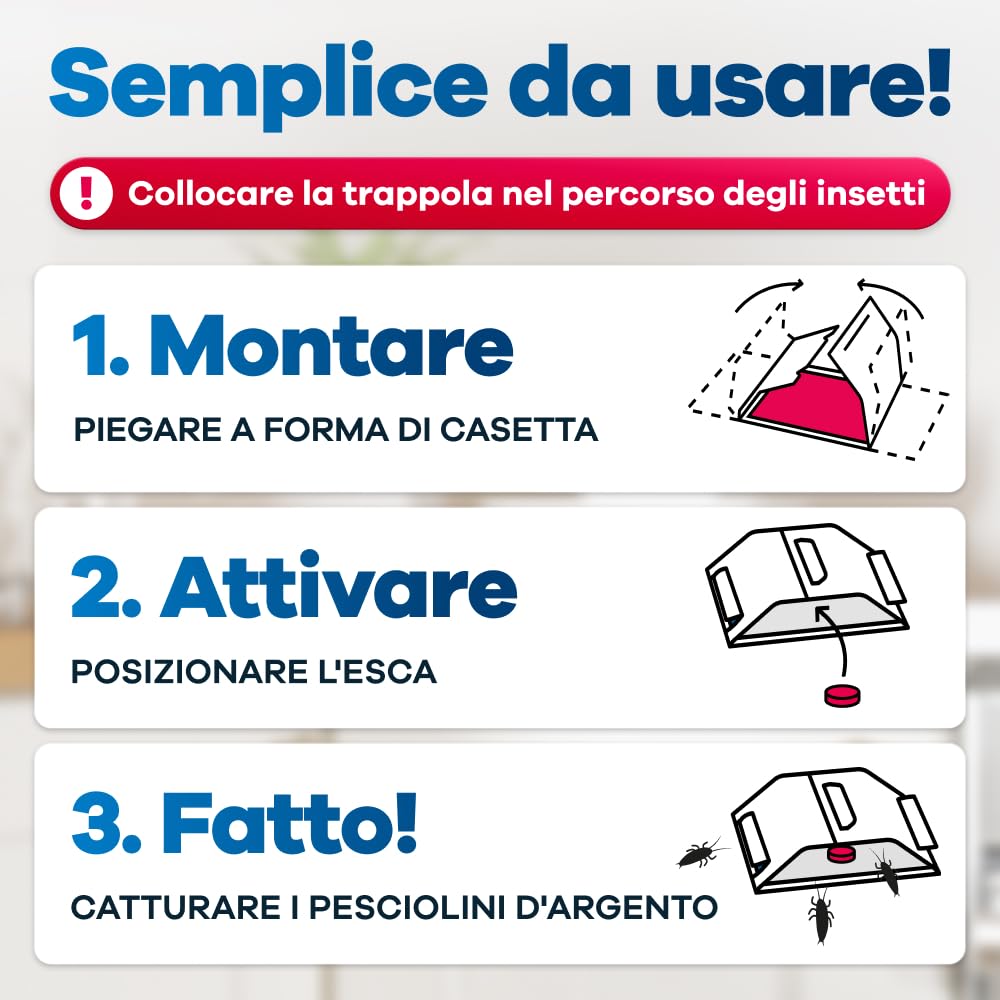 Trappola per pesciolini d'argento Gerobug 12 pezzi - Trappola collante con attrattivo atossico per il controllo delle infestazioni in tutti gli spazi abitativi - Trappola adesiva per pesciolini d'arge