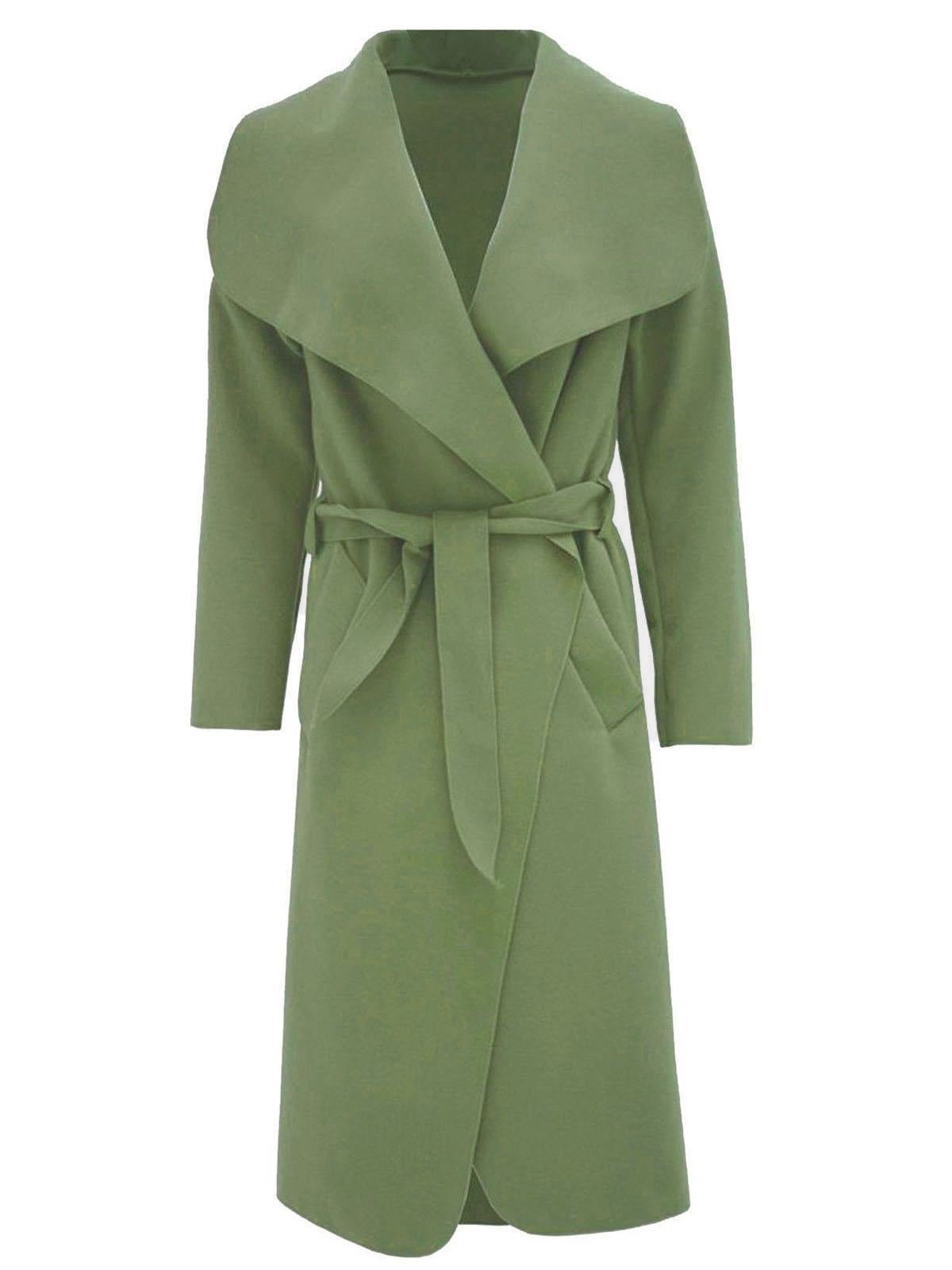 66 Fashion District Women's Khaki Italian Long Duster Jacket French Belted Trench Waterfall Coat 8-14 (Uk 12, )