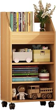 Mobile Bookshelf with Wheels Wood, Movable Bookshelf Storage Rack Open Utility Storage cart for Narrow Spaces,Office, Home, Living Room,A