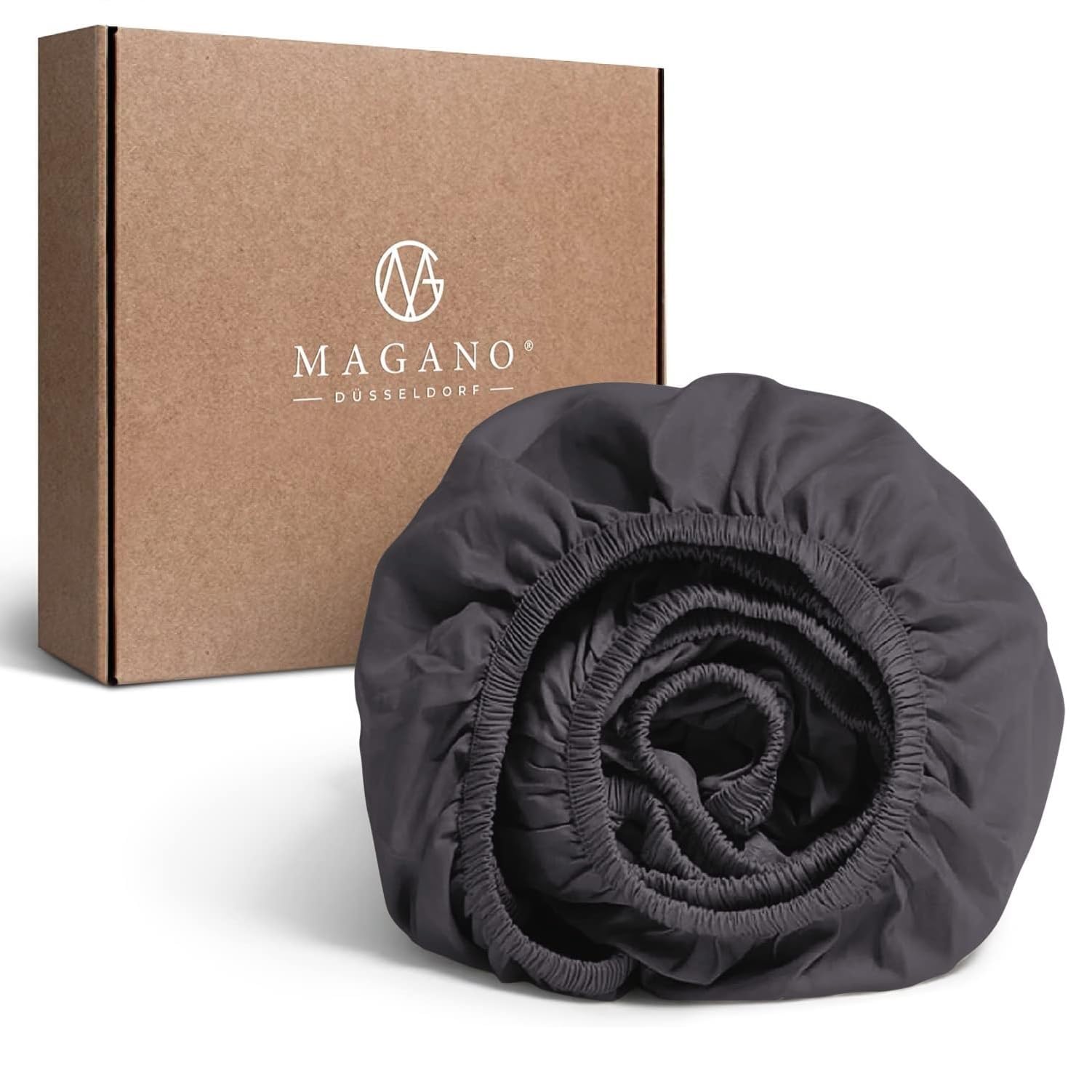 MAGANO® Sábana Bajera Ajustable de Lujo de 160 x 200 cm, Color Gris, bambú y algodón satén, 400 TC, hipoalergénica y termorregulada, 160 x 200 cm, Color Gris Oscuro