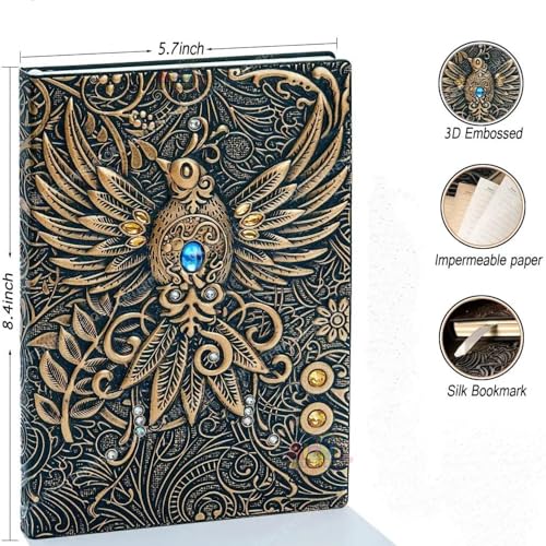 Image of Alokik Enterprise 3D Phoenix Bronze Dnd Vintage Leather Journal Writing Notebook With 200 Pages A5 Antique Handmade Diary,Travel Diary & Notebooks To Write In, Gift For Unisex