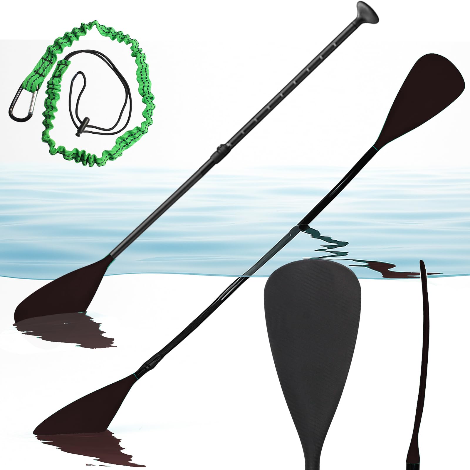 BeGrit Adjustable Kayak Paddle Lightweight 2 in 1 Kayak & SUP Paddle Aluminium Detachable Kayak Oar Symmetrical Blade with Leash for Beginners Sea River Kayaking Touring (Black)