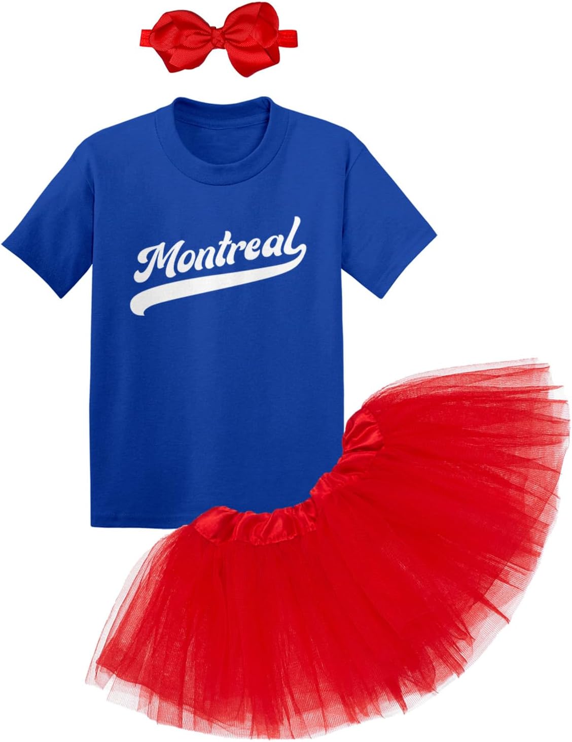 Haase Unlimited Montreal - Baseball Jersey Style Script Baby Bodysuit + Tutu Skirt + Bow Headband Set