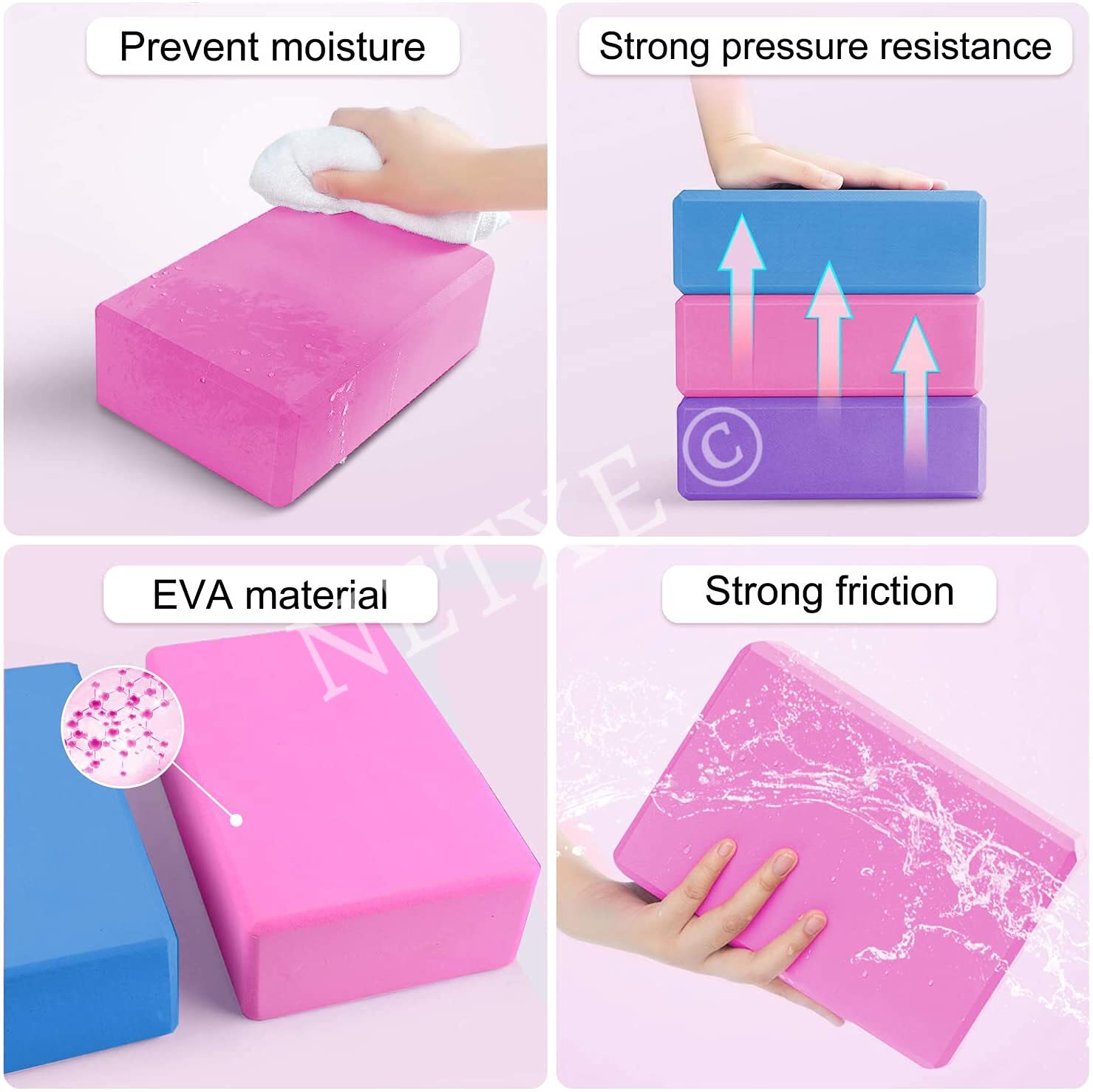 NETXE foam blocks, yoga blocks set of 2, Non Slip Yoga Bricks Sports Fitness Workout Pilates Brick Brick for Home Gym Workout Exercise Tool Stretching aid for Body Fitness Exercise 1