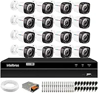 Kit 16 Câmeras de Segurança Full HD 1080p 2MP Bullet 20 Metros Infravermelho Tudo Forte + DVR Intelbras MHDX 1216 Multi HD de 16 Canais