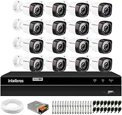 Kit 16 Câmeras de Segurança Full HD 1080p 2MP Bullet 20 Metros Infravermelho Tudo Forte + DVR Intelbras MHDX 1216 Multi HD de 16 Canais