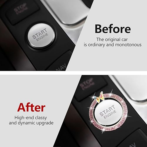 Miniatura 9 de Emblema de anillo brillante para automóvil, anillo de cristal de diamantes de imitación para botones y perillas de automóvil, botón de encendido