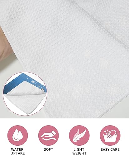 Miniatura 5 de Juego de 2 toallas de cocina de tejido de punto gofre de algodón, textura de gota azul diamante brillante, 16 x 24 pulgadas, absorbentes, de secado