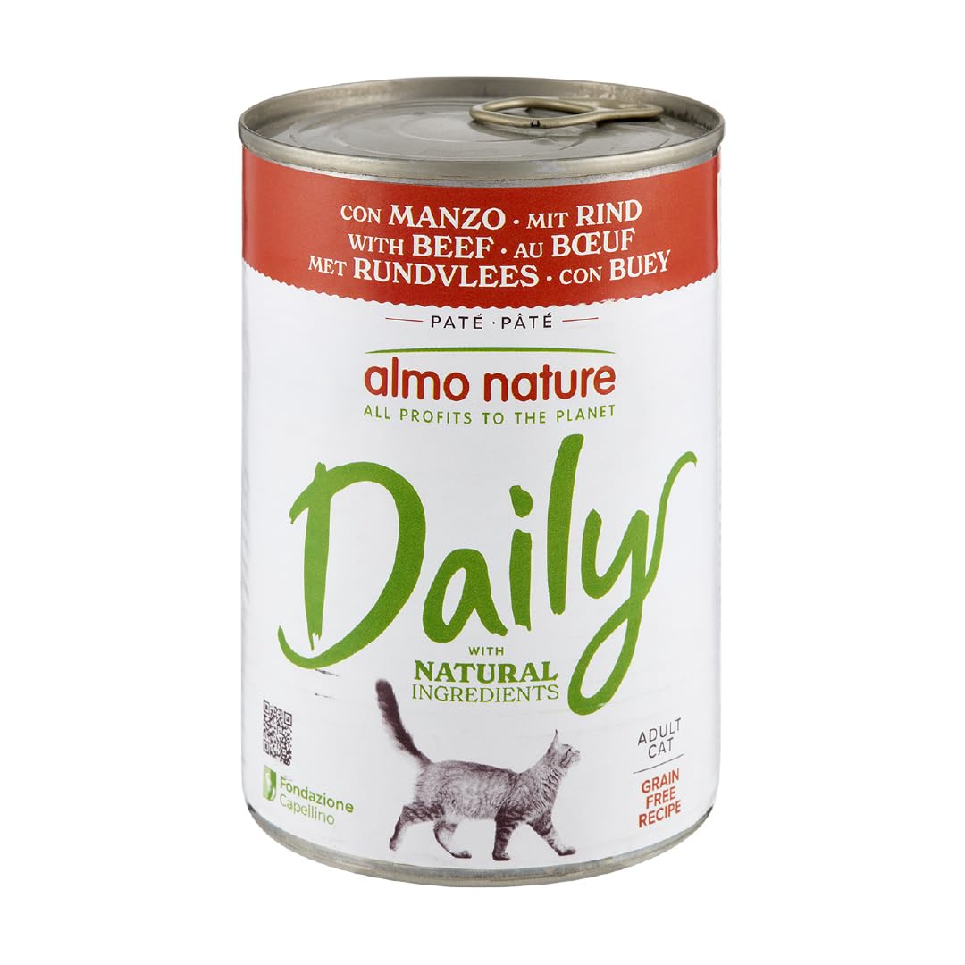 Almo Nature Daily avec Boeuf. Nourriture Humide pour Chat Adulte - 24 boîtes de 400g