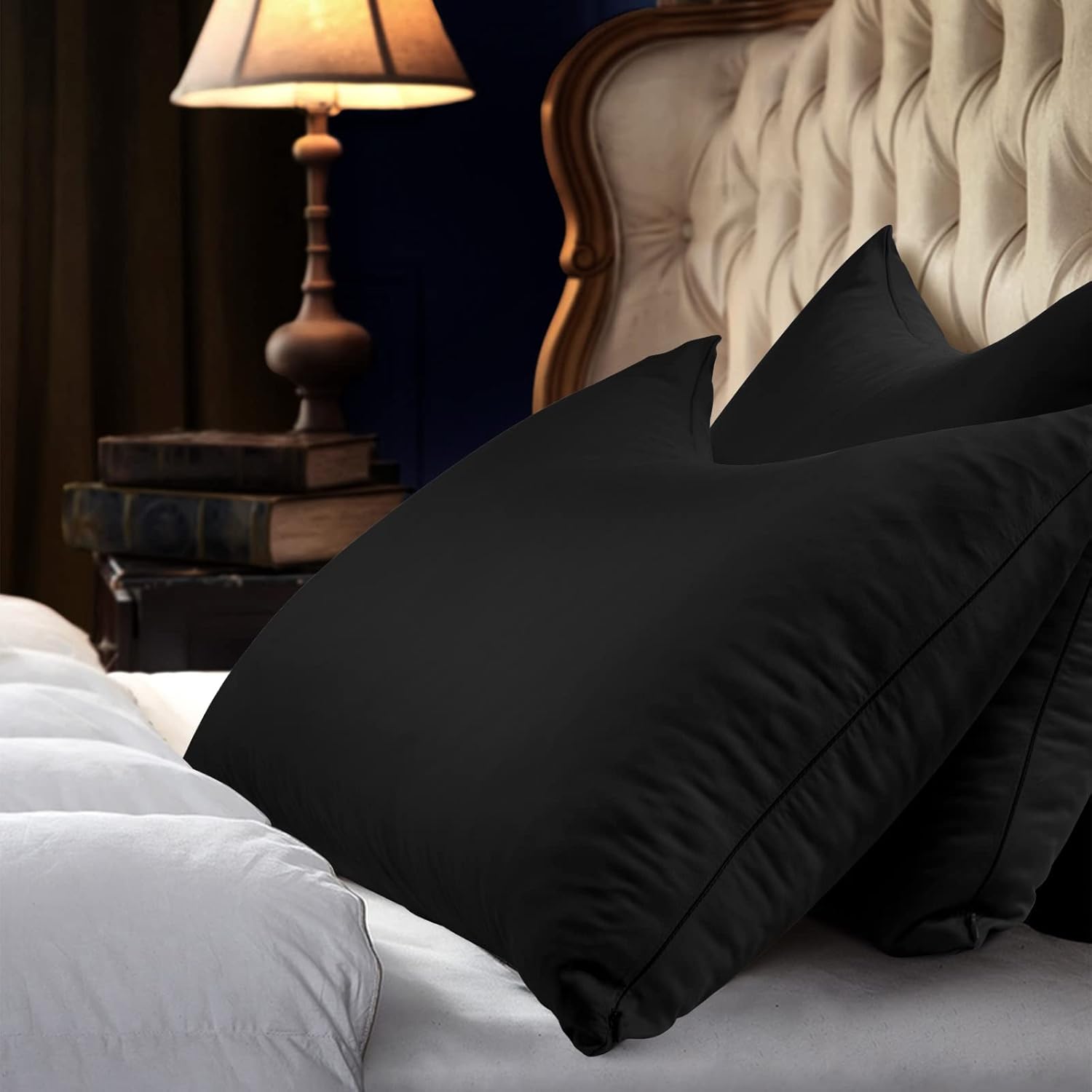 Cooling Side Sleeper Pillow Cases - Curved Rayon Derived from Bamboo Pillowcase Cover- Breathable Cool Silky Soft Pillowcase for Hot Sleepers Hair and Skin, Queen Size 1 Piece, 20 * 30 Inches Black - Image 7