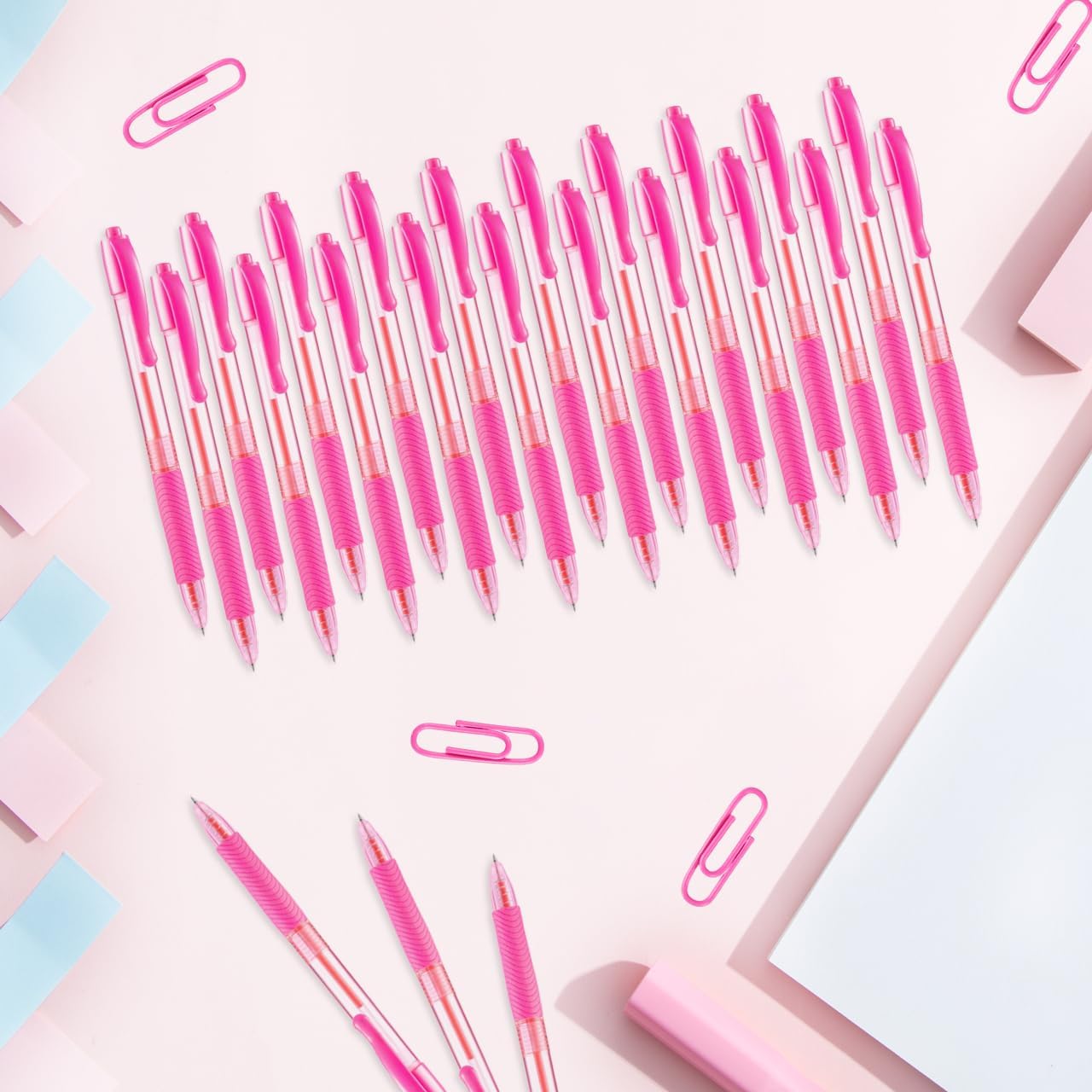 Aozora Pens Bulk 100 Pack Pink Click Pens Retractable Ballpoint Pens Medium Point,Smooth Ink Pen Soft Grip for Journaling School Office Supplies 1.0MM Pink Ink