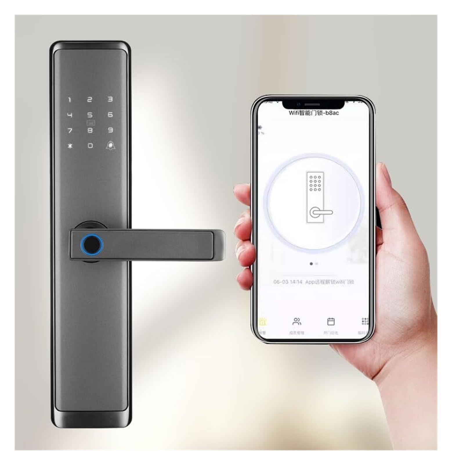 serratura smart Serratura for porta intelligente con ingresso senza chiave Serratura for porta con impronta digitale con catenaccio elettronico a maniglia for ufficio domestico interna(Grey)