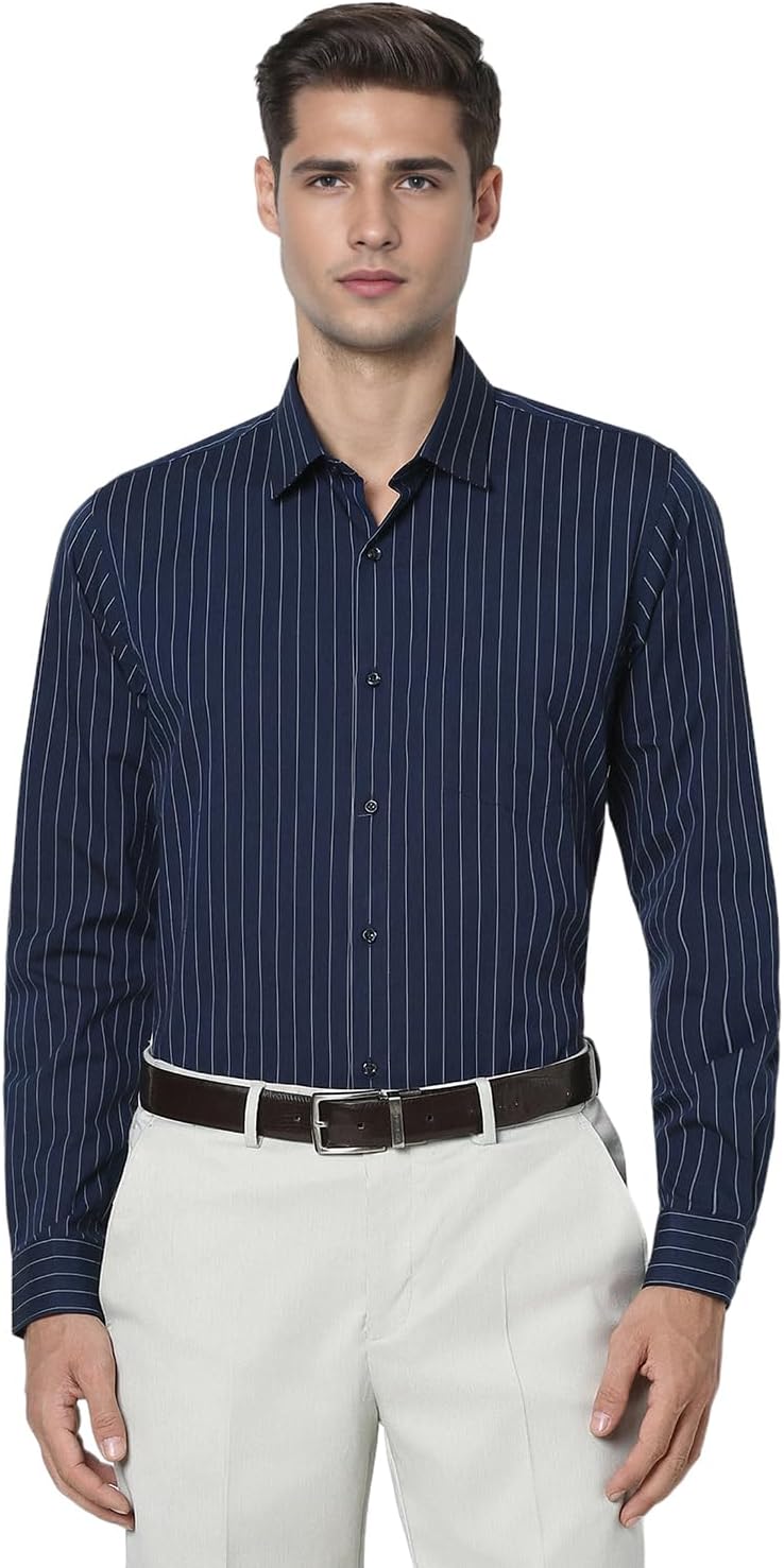 Peter England Men's Slim Fit Full Sleeve Striped Formal Shirt | Cotton Rich | Wonder Fabric | Pin Point Oxford