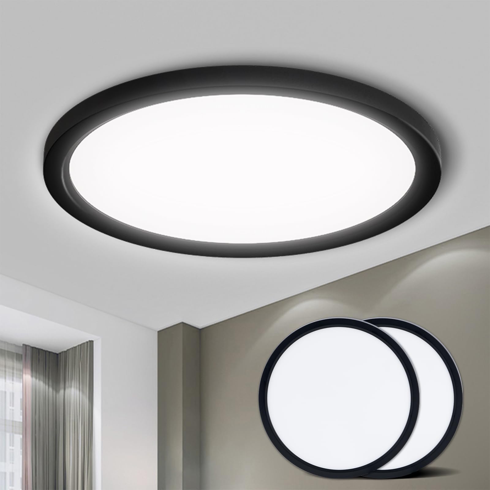 LQWELL® Plafoniera Lampada da soffitto a LED, Lampada da bagno impermeabile IP44 Rotonda Piatta 18W 6000K 1600LM Sottile per Soggiorno Bagno Camera da letto Cucina Seminterrato Ufficio, 220 * 24mm