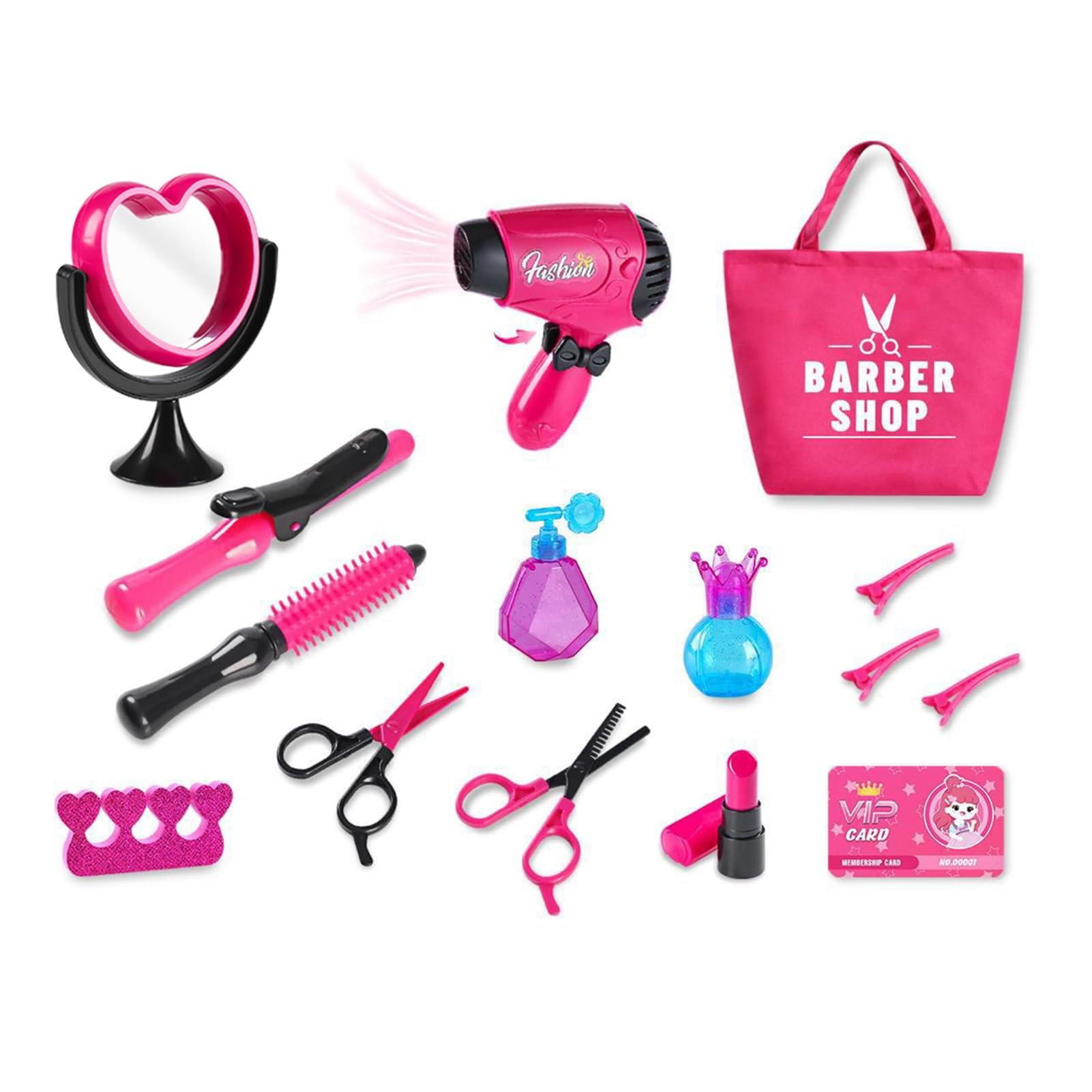 Washranp Juego de juguetes para niñas de 4 años, juego de simulación de peluquería, regalo para niñas, 15 piezas/set de herramientas para niños, diversión con bolso, diseño de casa A