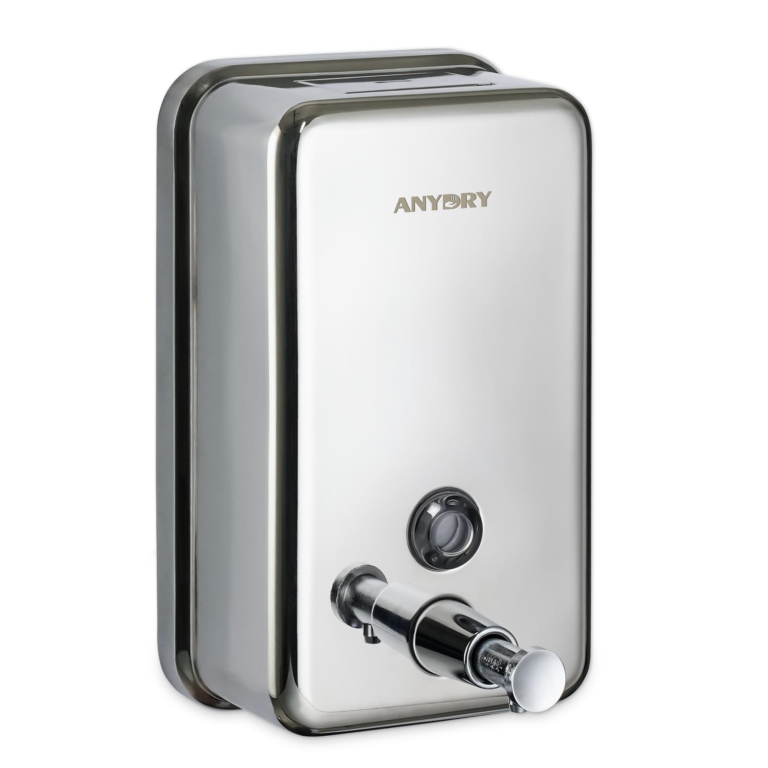 anydry Dispensador Manual Profesional 1100ml, Acabado Duradero en Acero Inoxidable, Montaje en Pared para baño y Cocina (Pulido)