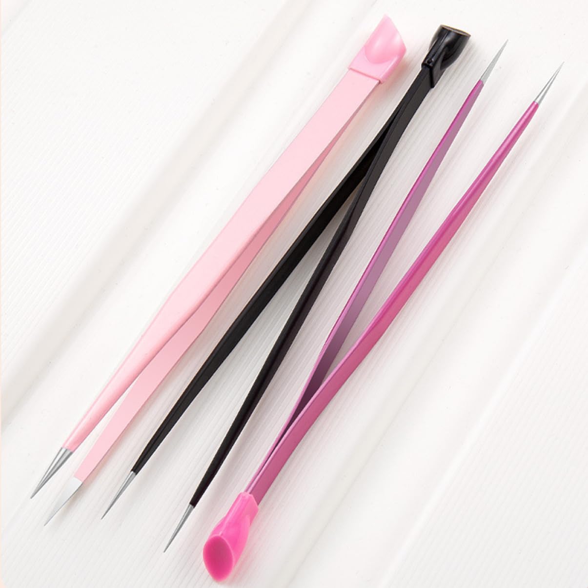 FRCOLOR 5 Set Pinzette Doppio Estremità Per Nail Art E Estensioni Design Inossidabile Pressione Per Adesivi Per Donne E Professionisti 3 Pezzi*5