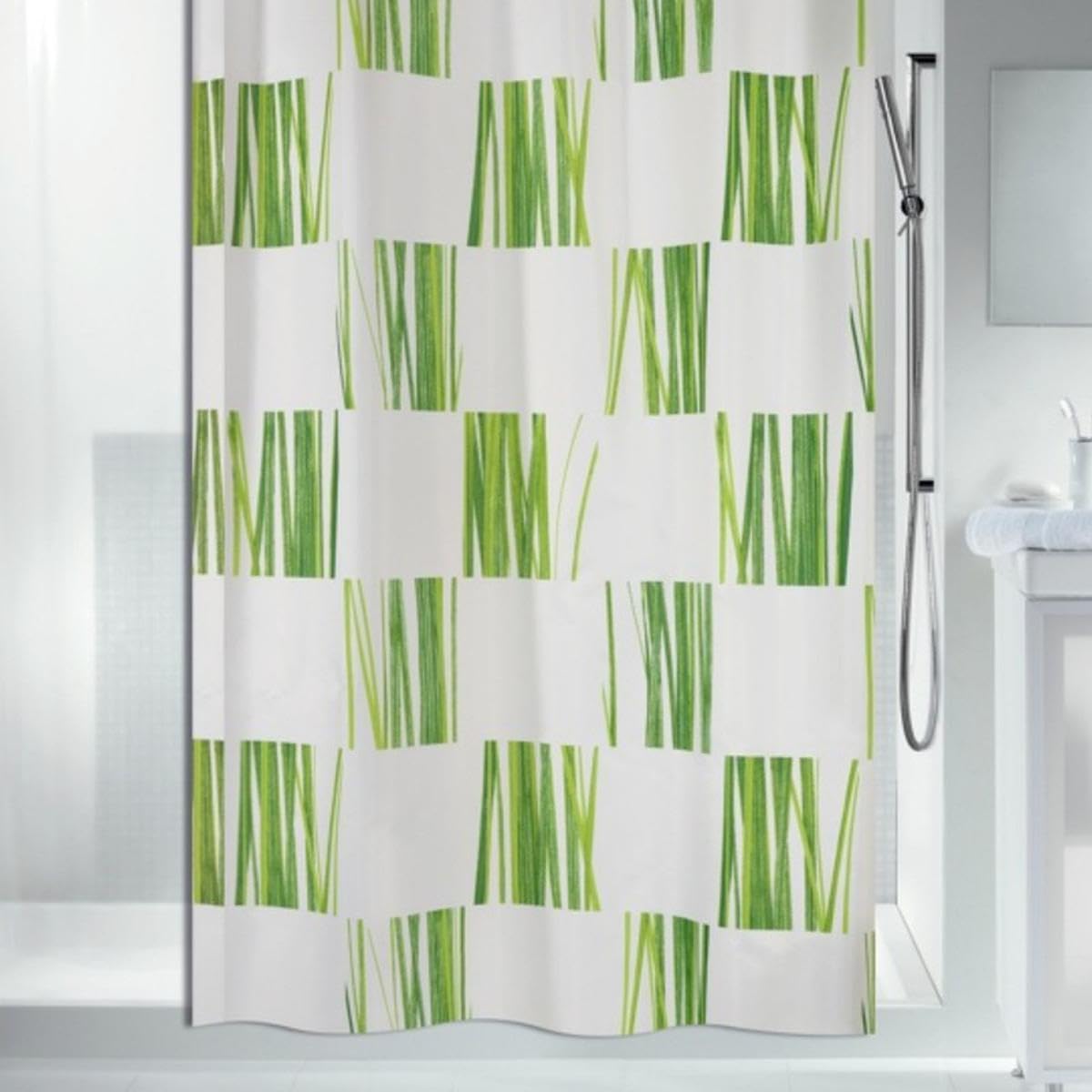 Spirella Anti-Schimmel Duschvorhang - Anti-Bakteriell, waschbar, wasserdicht, Polyester, „Seegras“ 180x200cm Weiß Grün
