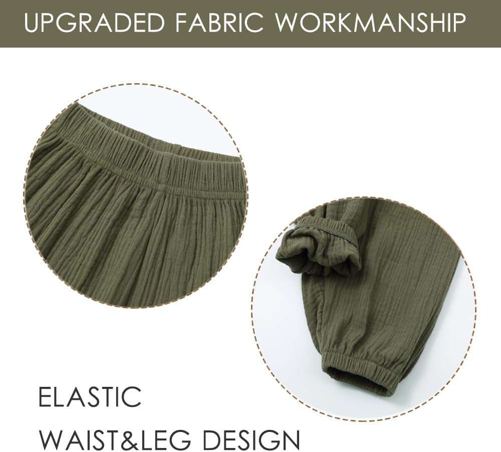 GFQLONG 4 Pack Toddler Boys Girls Cotton Linen Plain Pants Harem Trousers Casual Basic Elastic Loose Summer Spring Bloomers - Image 5