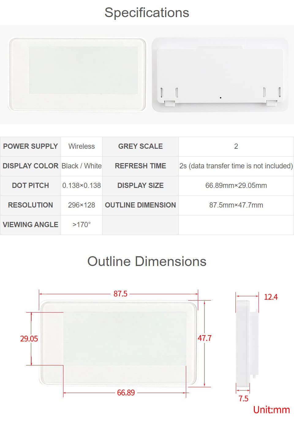 Waveshare 2.9inch Passive NFC-Powered e-Paper Display Wireless Data Transfer