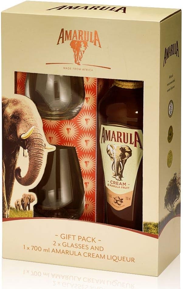 Amarula Cream Liquor with two Glasses, 70 cl
