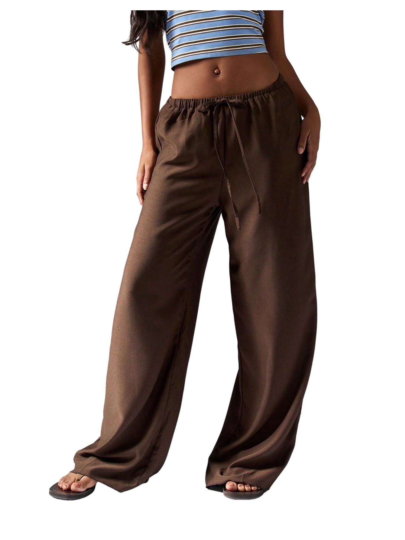 GORGLITTER Womens Low Rise Wide Leg Sweatpants Baggy Elastic Waisted Lounge Long Trousers with Pockets