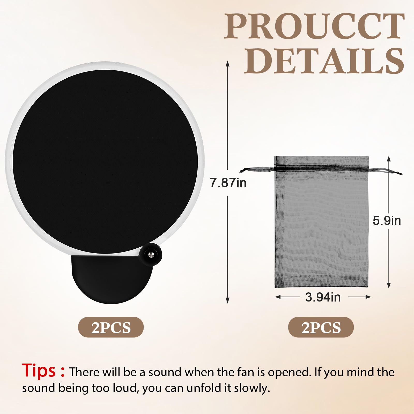 Roowest 2 Pcs Round Foldable Fan with Bag Polyester Colored Blank Sublimation Fans Portable Handheld Compact Fold up Flying Disc Fans for Summer Wedding Party Favor (Black)