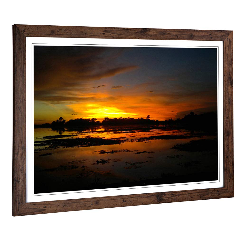 Big Box Art Framed Print of Landscape Bangladesh Sunset (1) Design | Wall Art Picture | Home Decor for Kitchen, Living Room, Bedroom, Hallway, Walnut, A2 / 24.5x18 Inch / 62x45cm