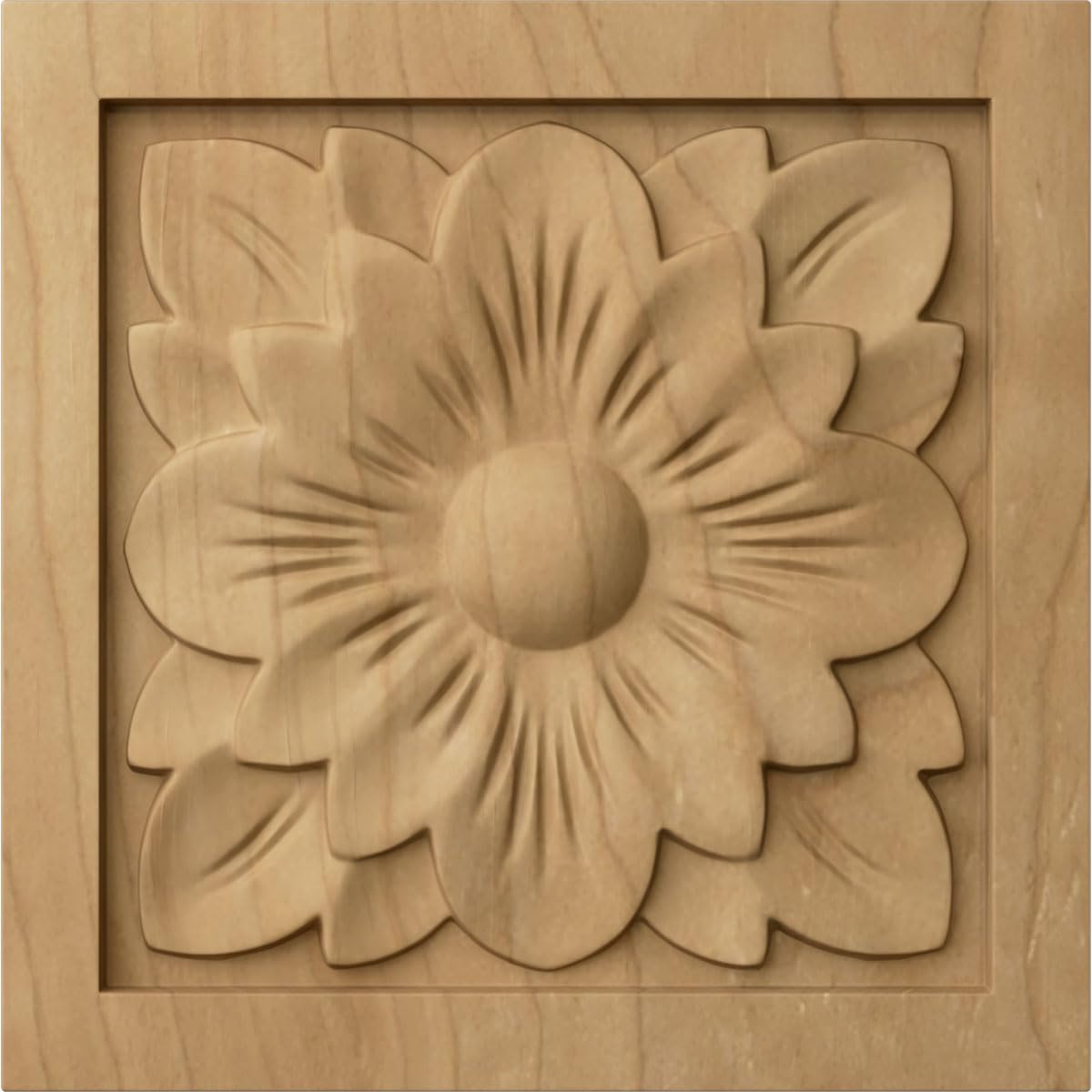 Ekena Millwork ROS03X03X00DGMA Small Dogwood Flower Square Rosette, 3"W x 3"H x 5/8"P, Maple