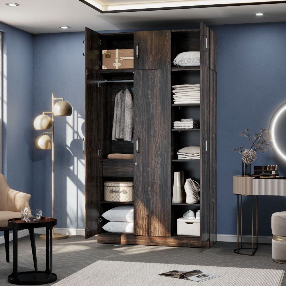 Wakefit Wardrobe | 1 Year Warranty | Engineered Wood Almirah, Cupboard for Clothes Storage | 3 Door, Mirror, 1 Drawer, 1 Hanging Space | Gingham - Dark Brown
