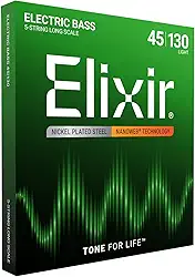 Elixir 14202 Cordas de aço niquelado 5 cordas baixo com revestimento NanoWEB, escala longa, leve (.045-.130)