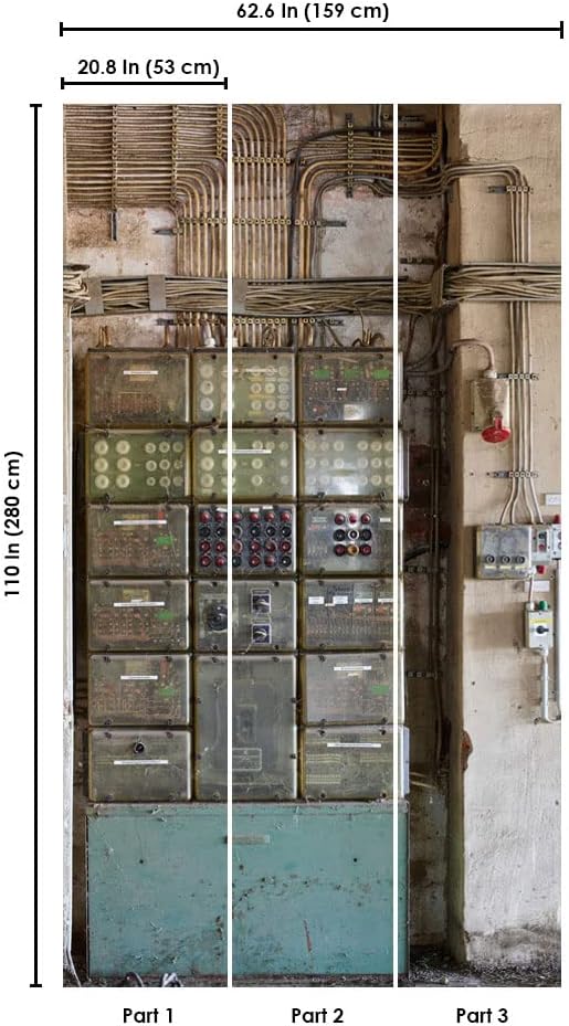 Miniatura 2 de CONCORD WALLCOVERINGS  Mural de pared abstracto para dormitorio, maquinaria retro, gris, verde, beige, 63 pulgadas de ancho x 110 pulgadas de alto,