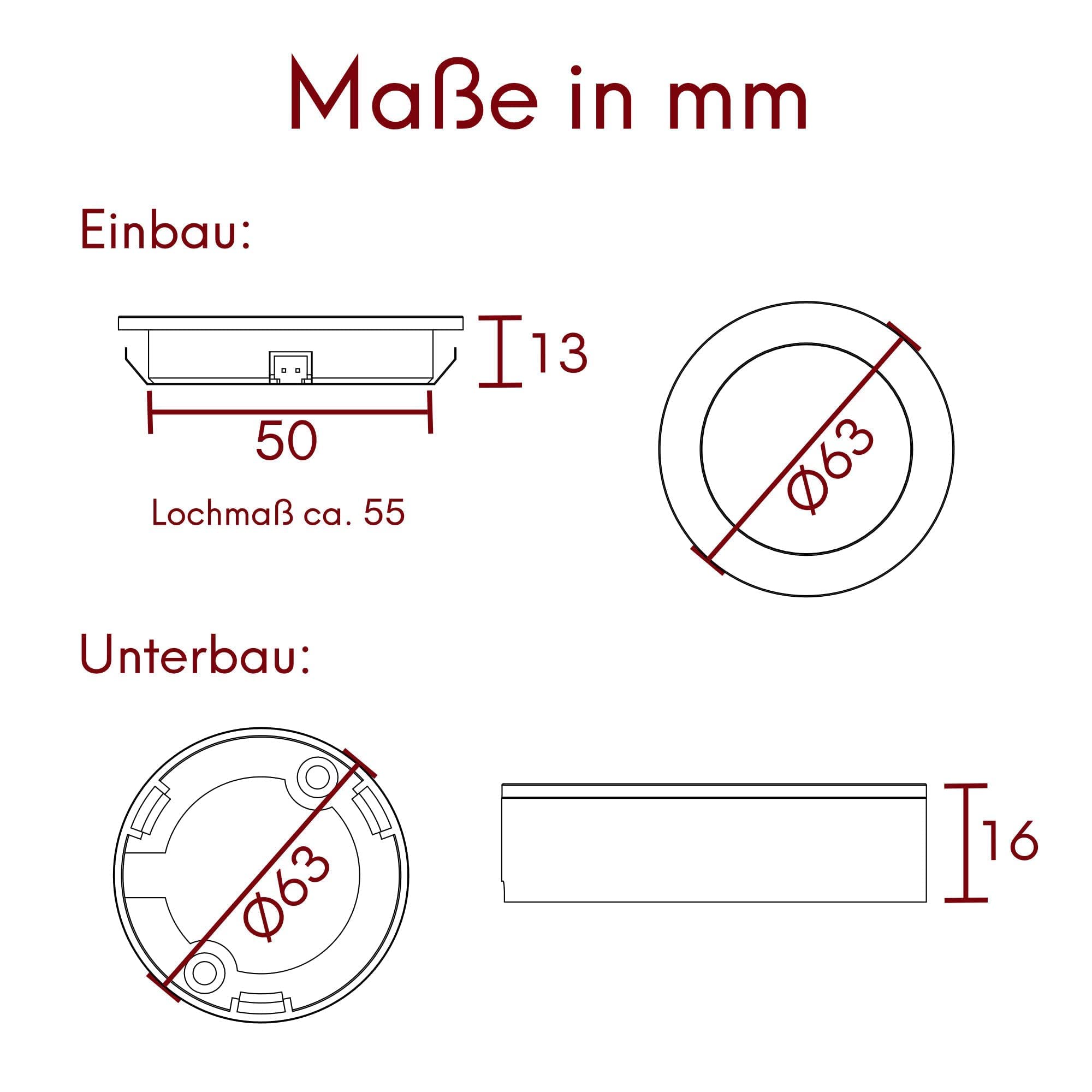kalb | 3er Set LED Einbauspot Unterbauspot 6,3cm ∅ Einbaustrahler für Möbel inkl. Aufsatzring, Edelstahl gebürstet, 12VDC, 3 Watt, warmweiß