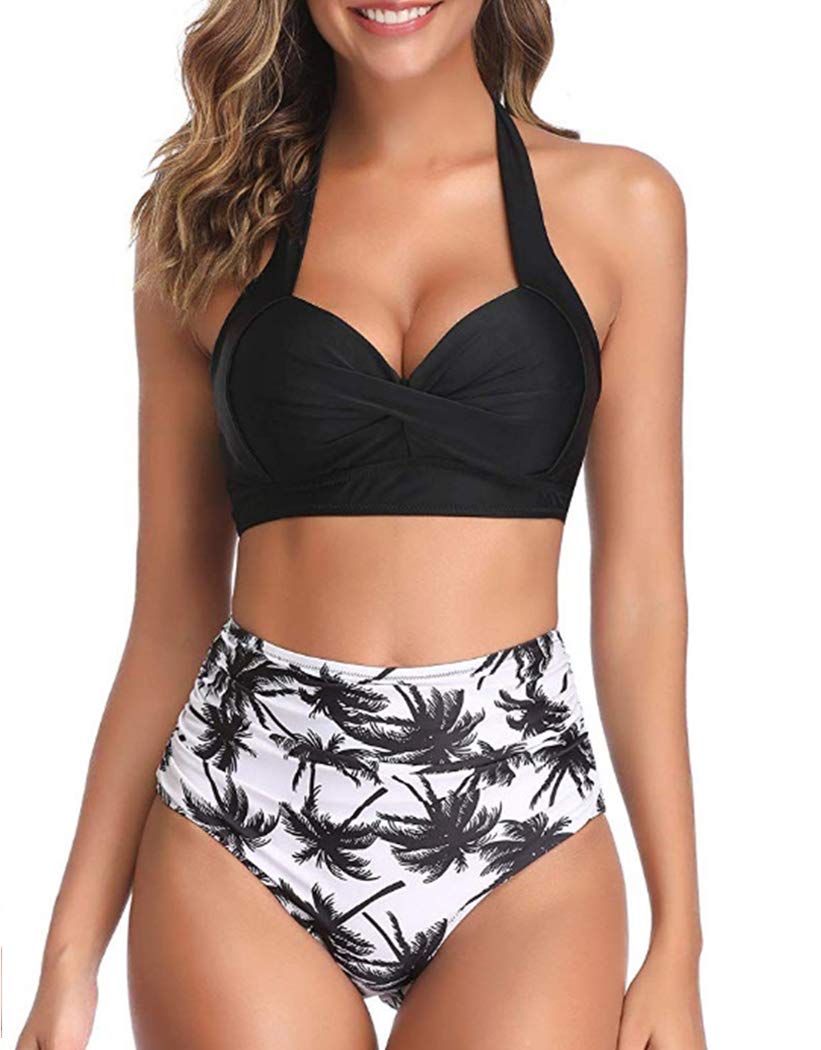 UMIPUBO Conjuntos de Bikini para Mujer Cintura Alta Push Up Traje de baño de Dos Piezas Cuello Halter Tirantes con Retro Ropa de Playa