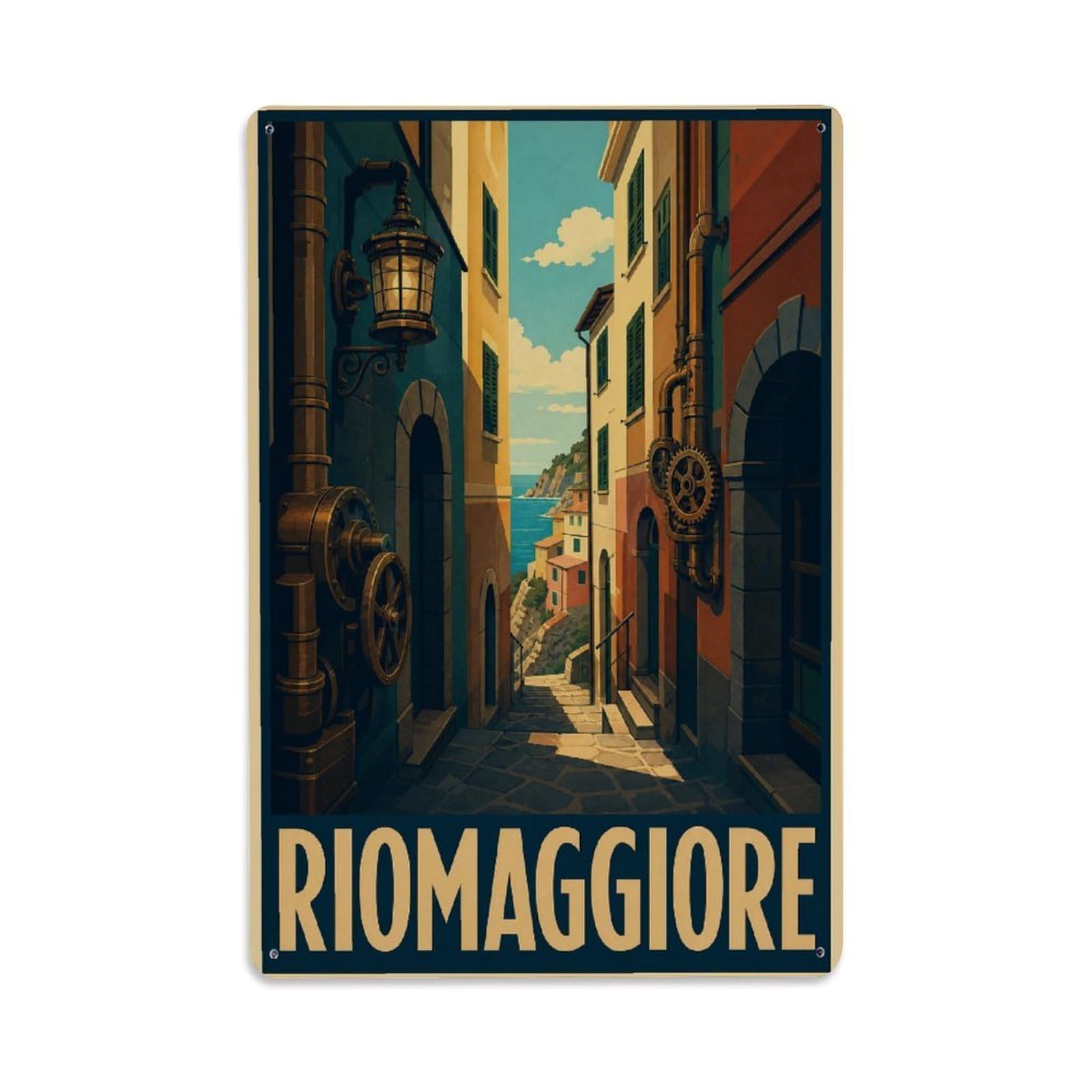 Huiyhb 8X12inch(20X30cm) Vintage Travel Riomaggiore Alleyway Narrow Street Italy Metal Tin Sign