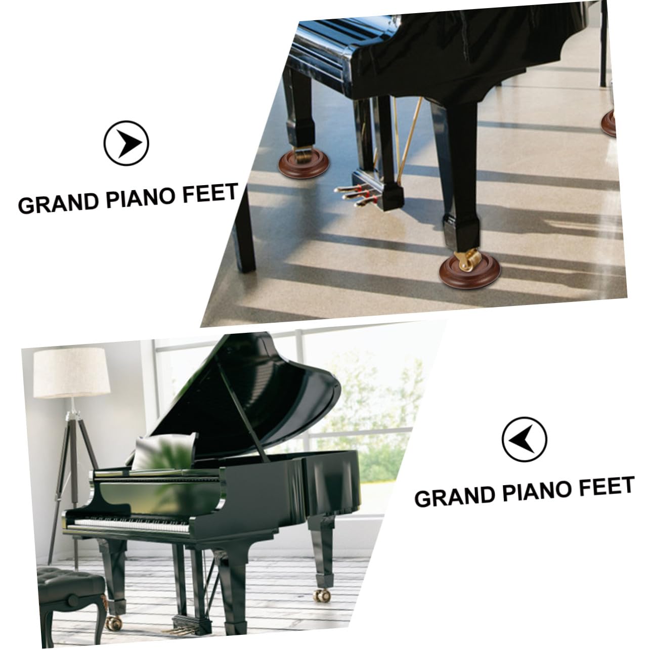 3 pezzi Tazze per Piedi Pianoforte Coda in Legno Noce Nero Supporti Antiscivolo con Base EVA per Assorbimento Vibrazioni e Protezione Pavimenti Eleganti Sottopiedi per Pianoforti