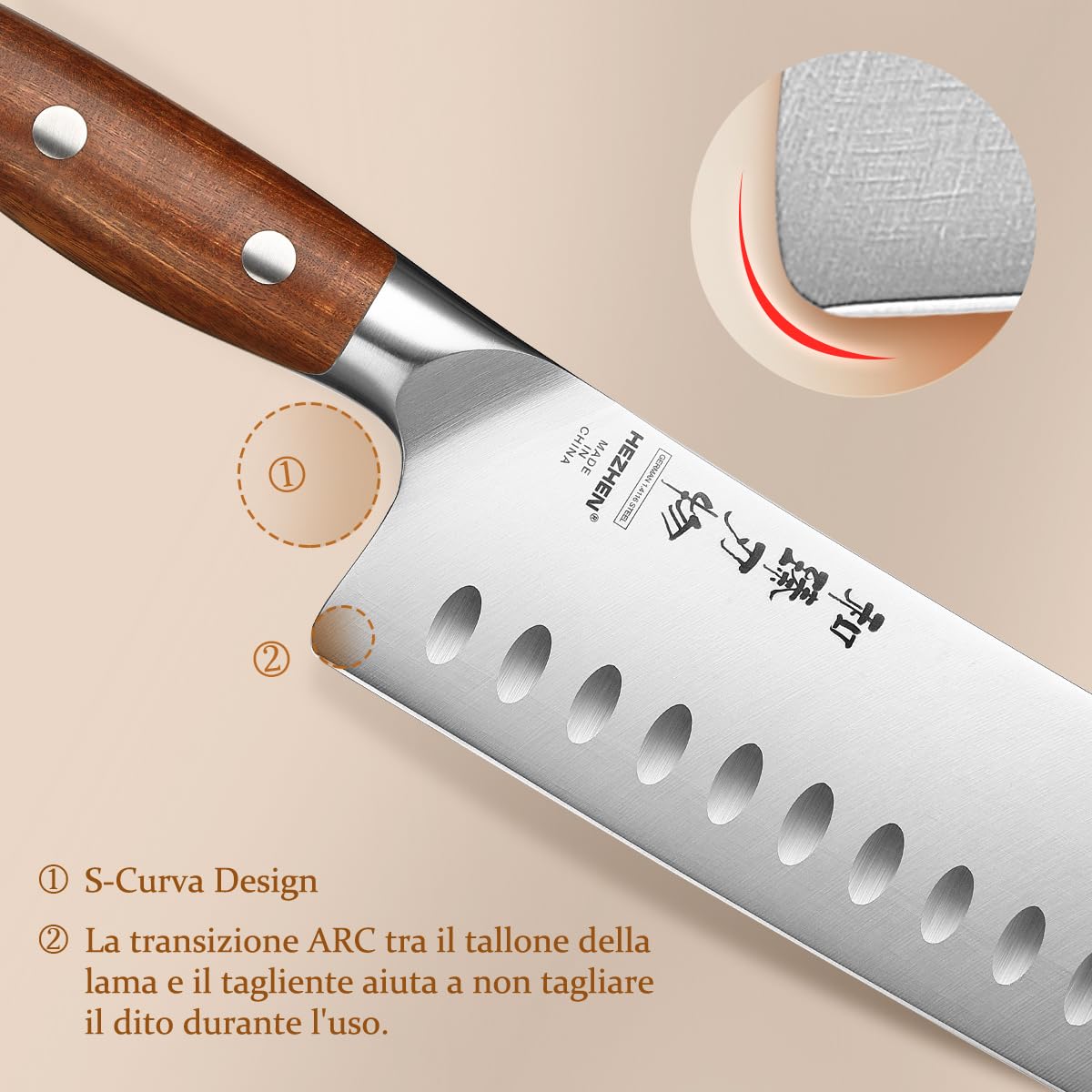 HEZHEN Acciaio Inox Coltelli Usuba e Nakiri, Stile Giapponese Coltello da Cuoco Cinese Professionale，Mannaie per Carne Verdure, Manico in Redwood