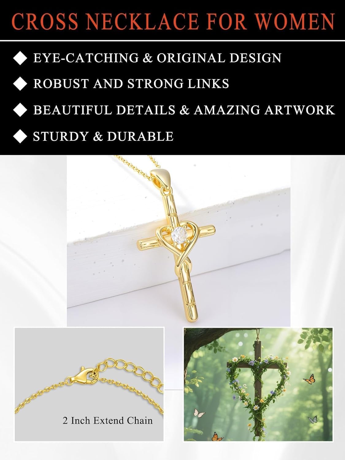 18K Gold Cross Pendant for Women Gold Cross Necklace 18K Gold Jewelry Religious Gift - Image 5