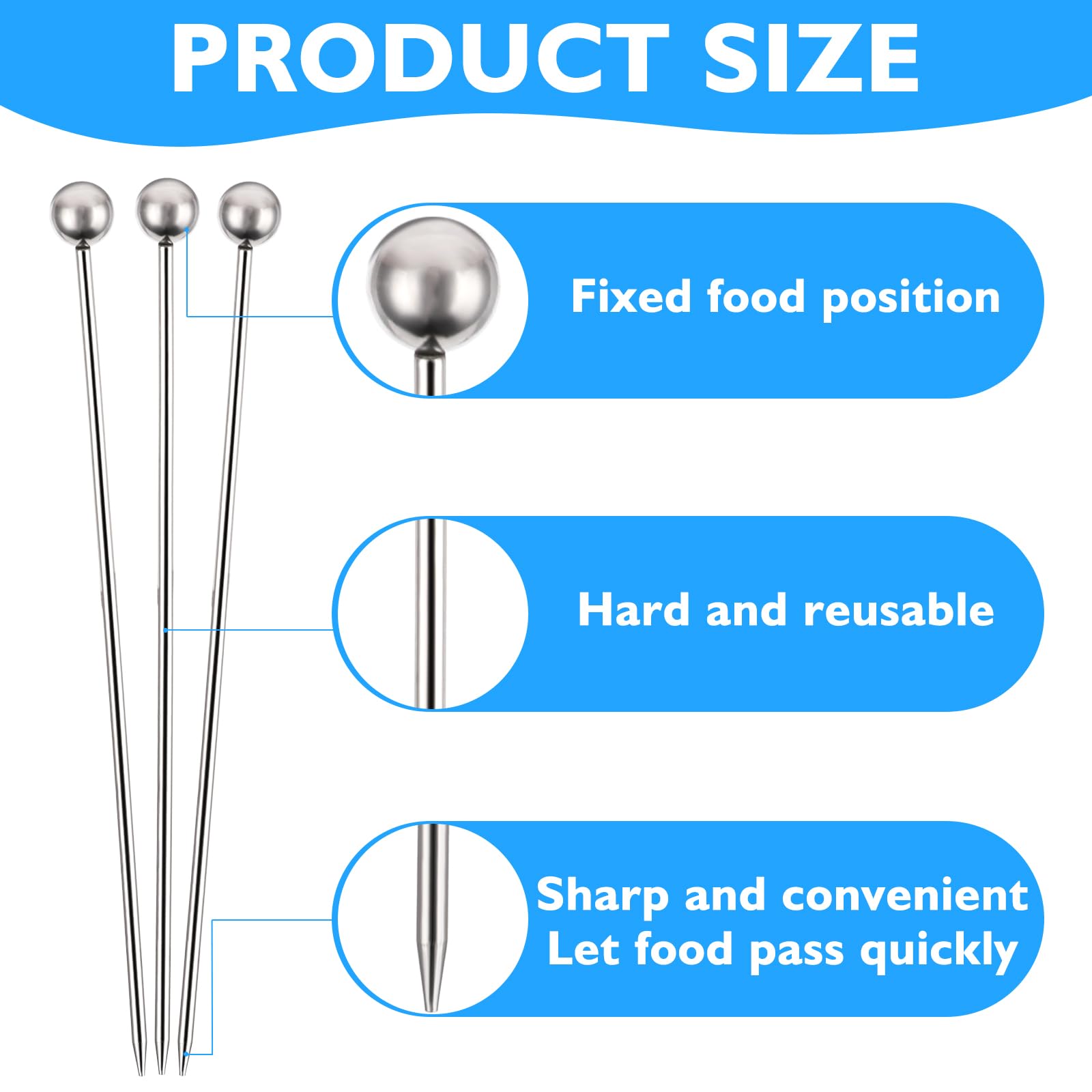 20 Morceaux De Brochettes De Cocktail En Acier Inoxydable Batonnets De Cocktail