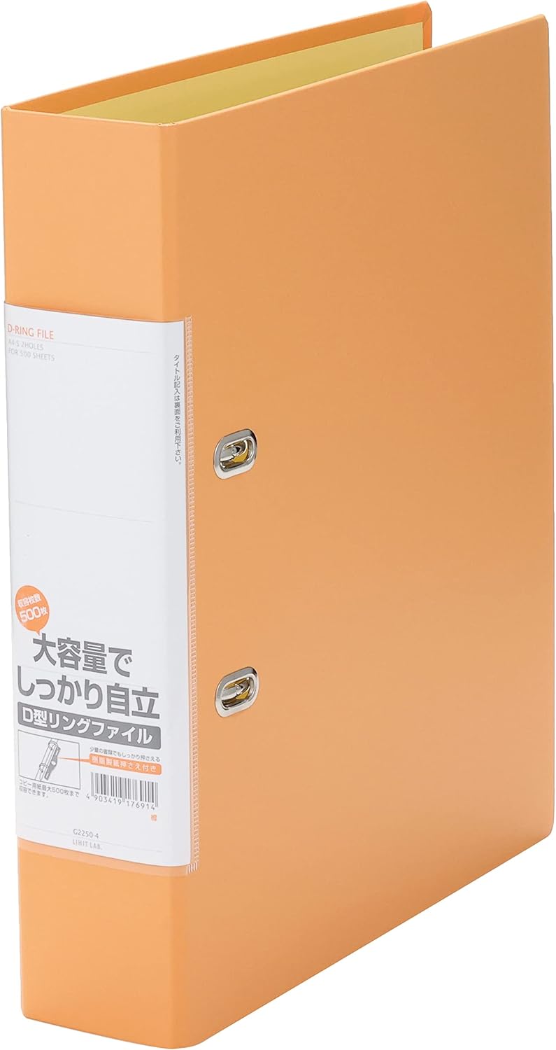 Lihit Lab G2250-4 D-Type Ring File, A4, Orange
