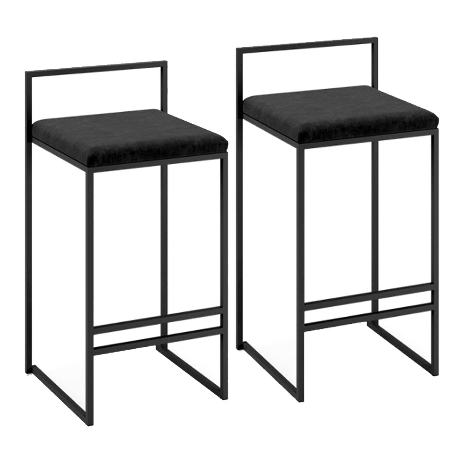 Tabourets de bar en métal noir avec assise flanelle et dossier lot de 2